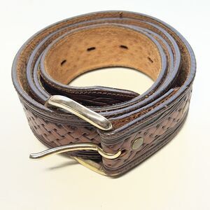 Brown Leather Belt Silver Creek LEEGIN Sz 42 Western Gold Tone Buckle USA VTG